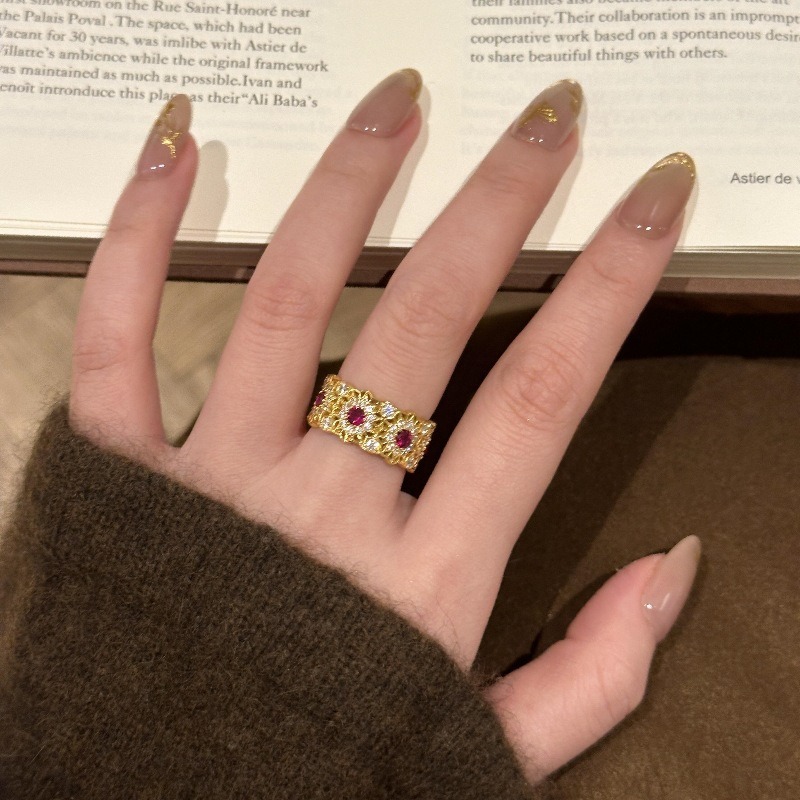 Vintage Filigree Gold-Plated Ruby Open Ring