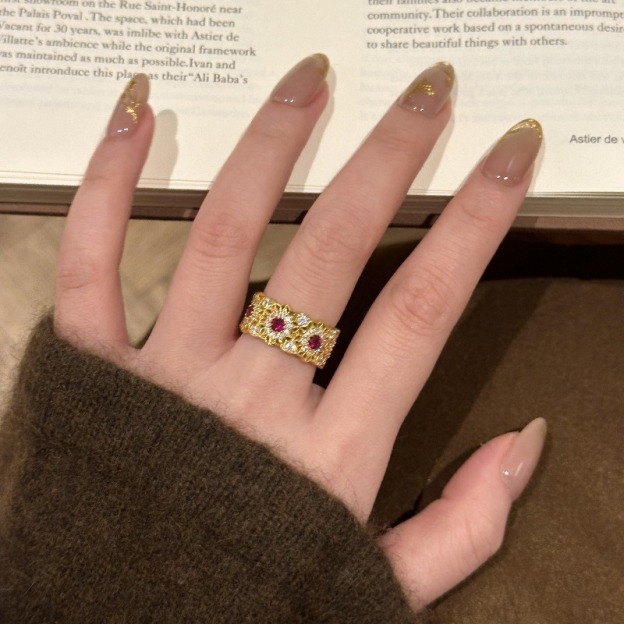 Vintage Filigree Gold-Plated Ruby Open Ring