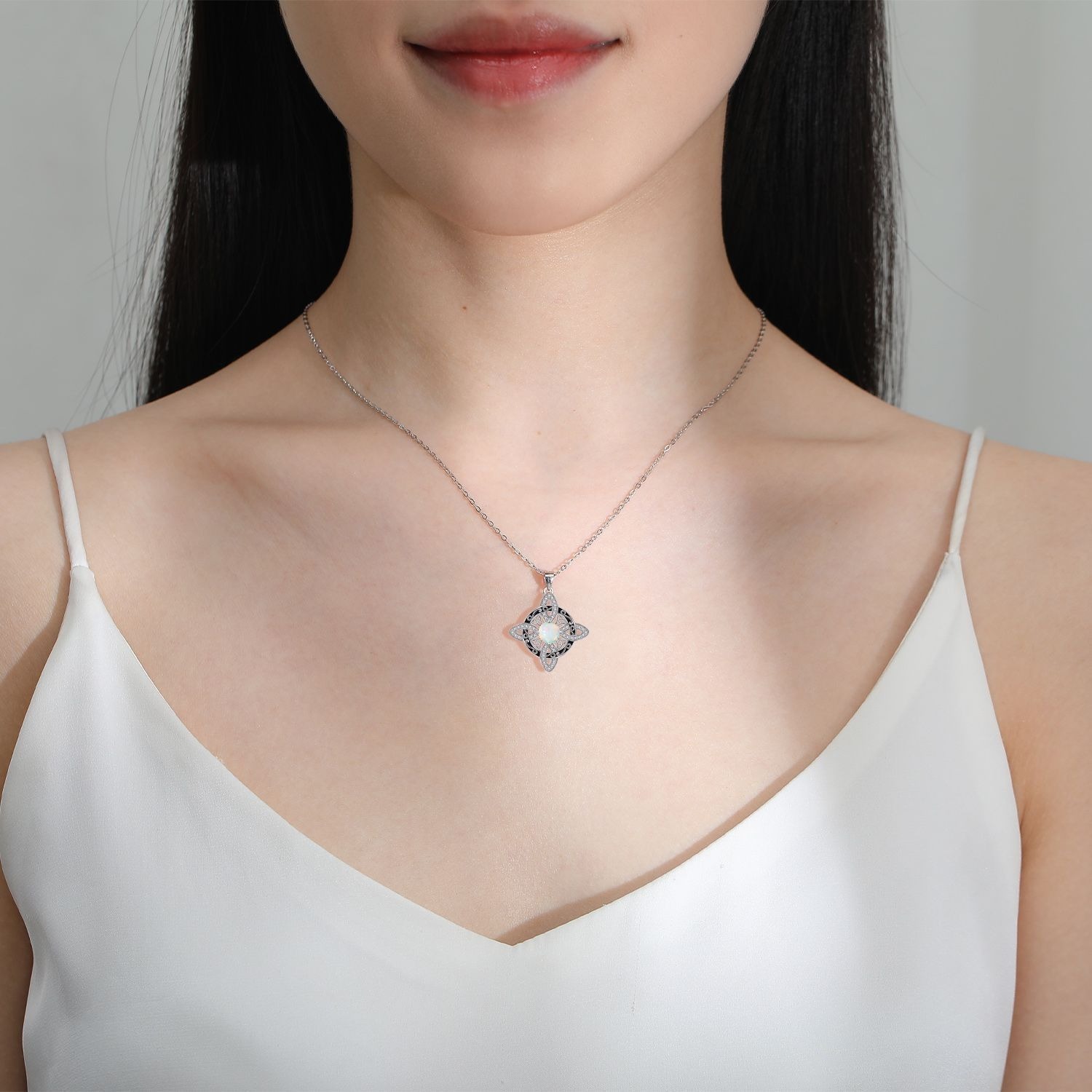 Iridescent Protection S925 Sterling Silver Opal Celtic Knot Necklace