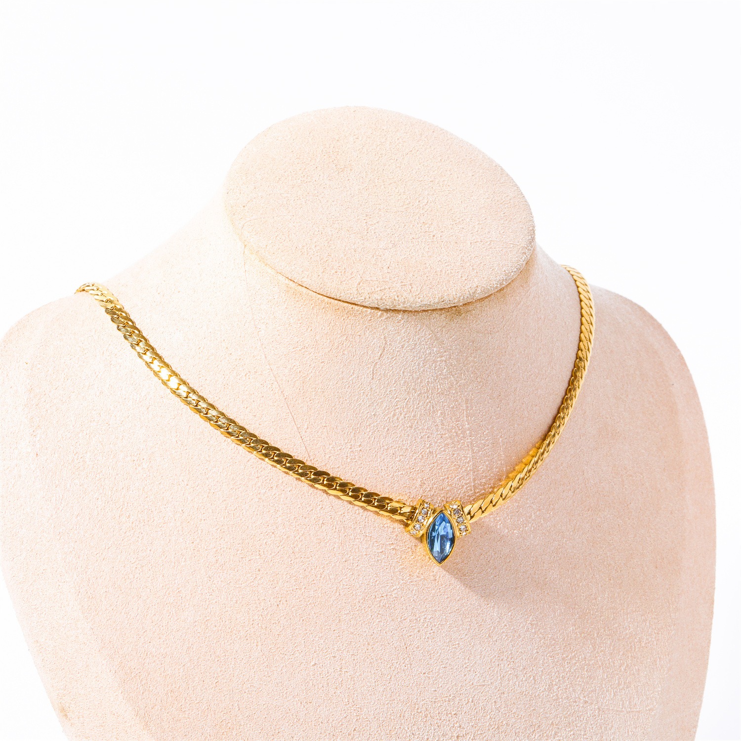 Marquise Gemstone Thin Gold Cuban Link Necklace