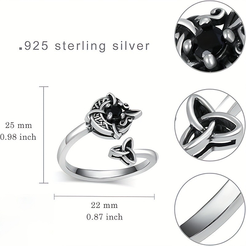 Celtic Guardian S925 Silver Black Onyx Witch Power Open Ring