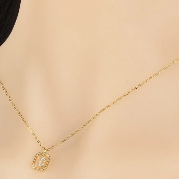 Personalized Touch 18K Gold Diamond 26 Letters Rotating Tag Necklace