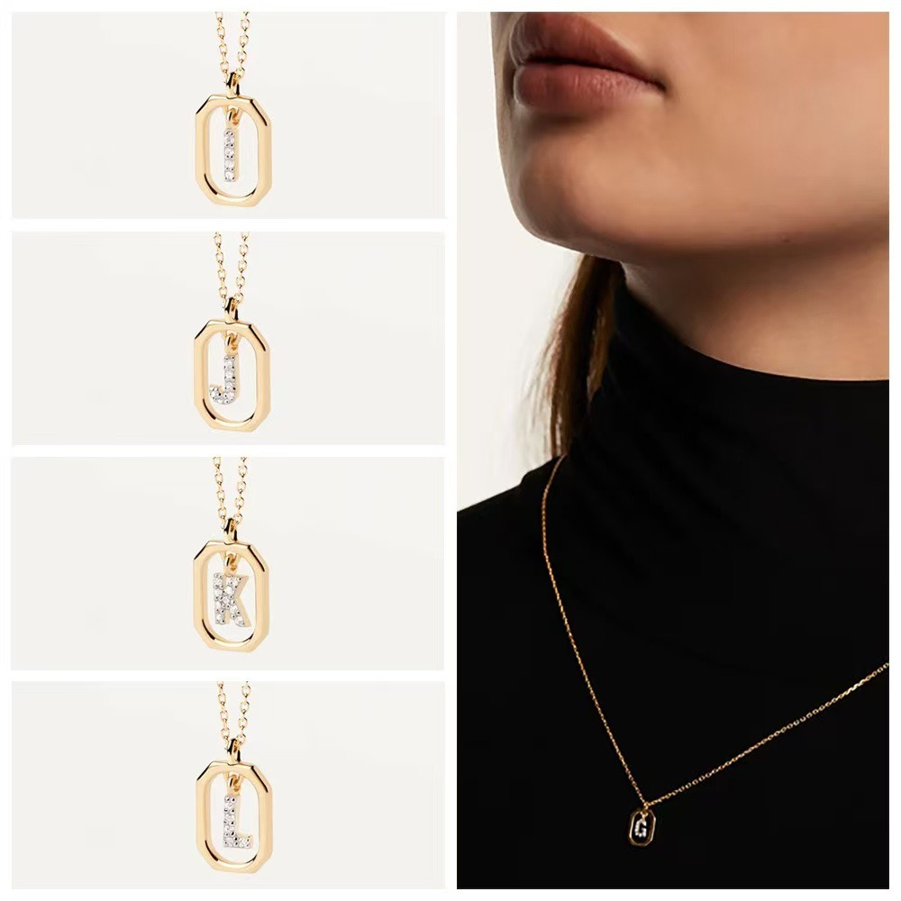 Personalized Touch 18K Gold Diamond 26 Letters Rotating Tag Necklace