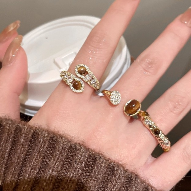 Tiger's Eye Guardian 18K Gold Energy Open Cuff Ring