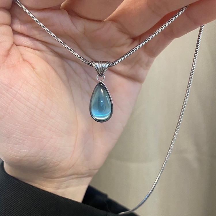 Mermaid's Tear S925 Sterling Silver Aquamarine Teardrop Necklace