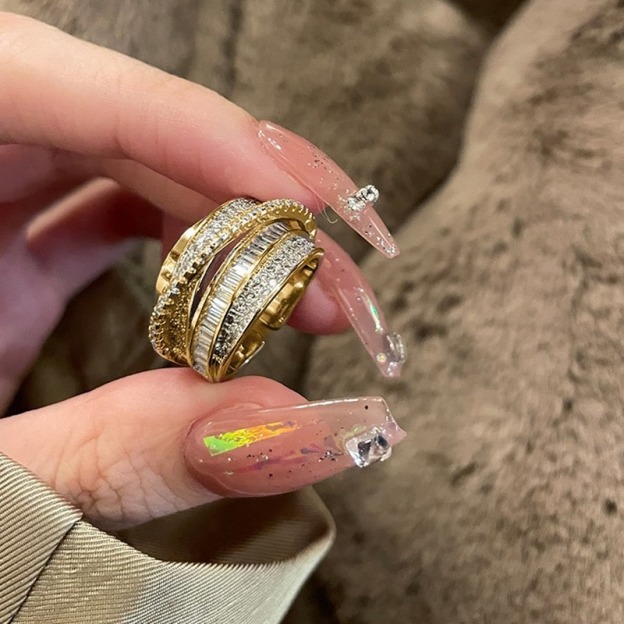 Interwoven Sparkle 18K Gold/White Gold Multi-Layer Pave Open Ring