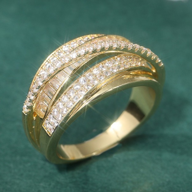 Interwoven Sparkle 18K Gold/White Gold Multi-Layer Pave Open Ring