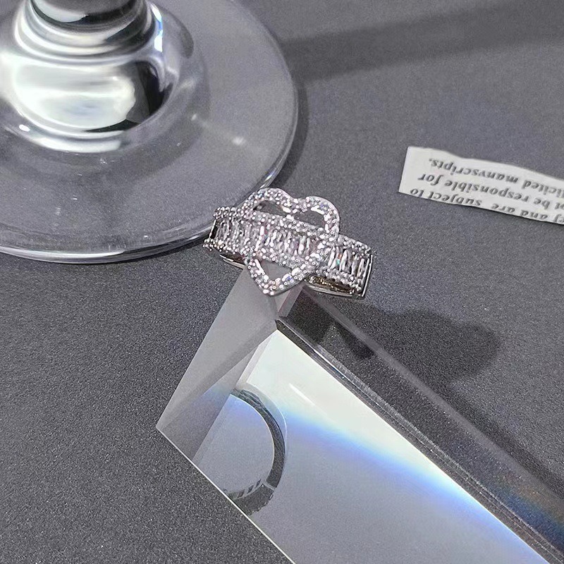 Heart Desire Two-Tone Hollow Heart Baguette Ring