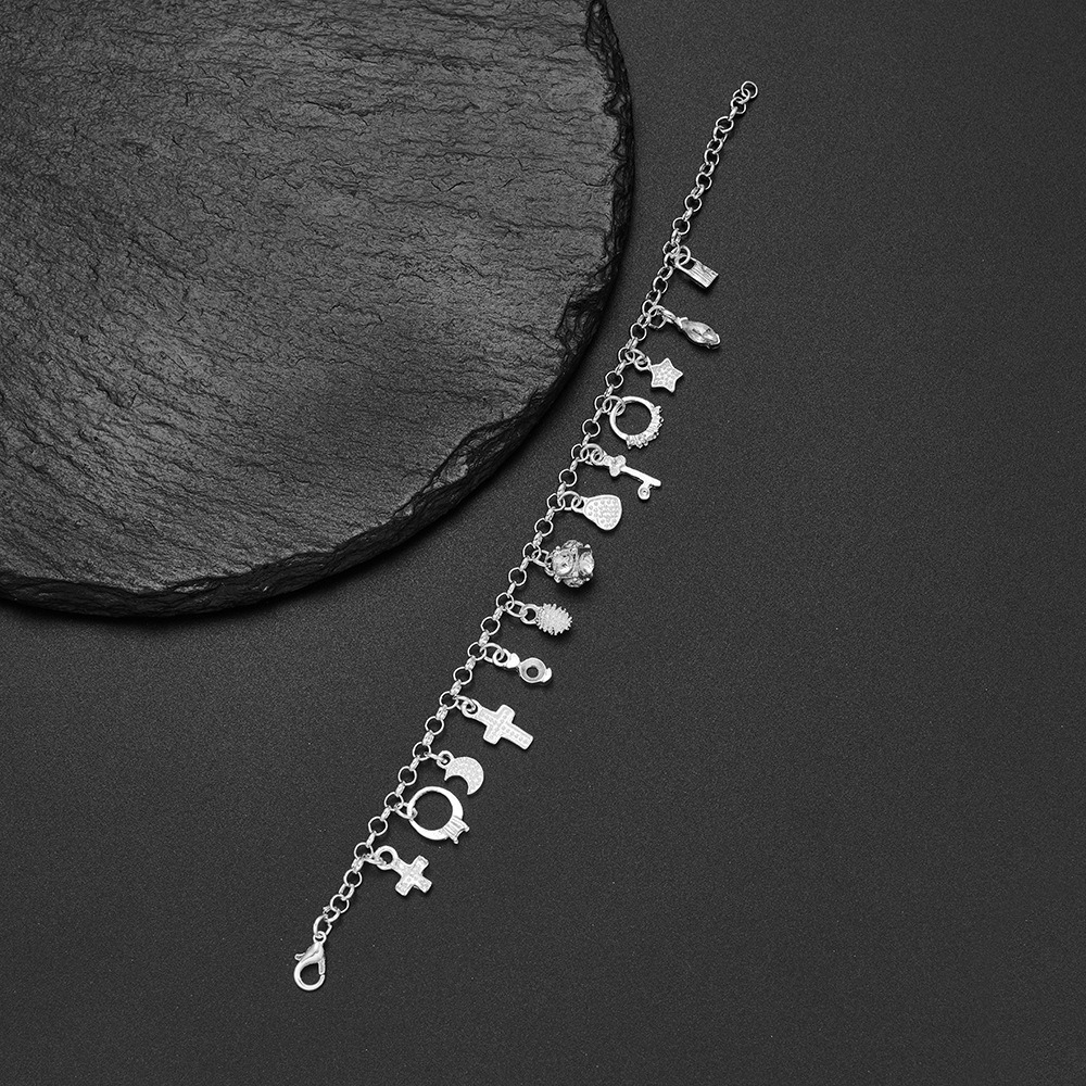 Wish Collection S925 Sterling Silver 12 Charm Bracelet