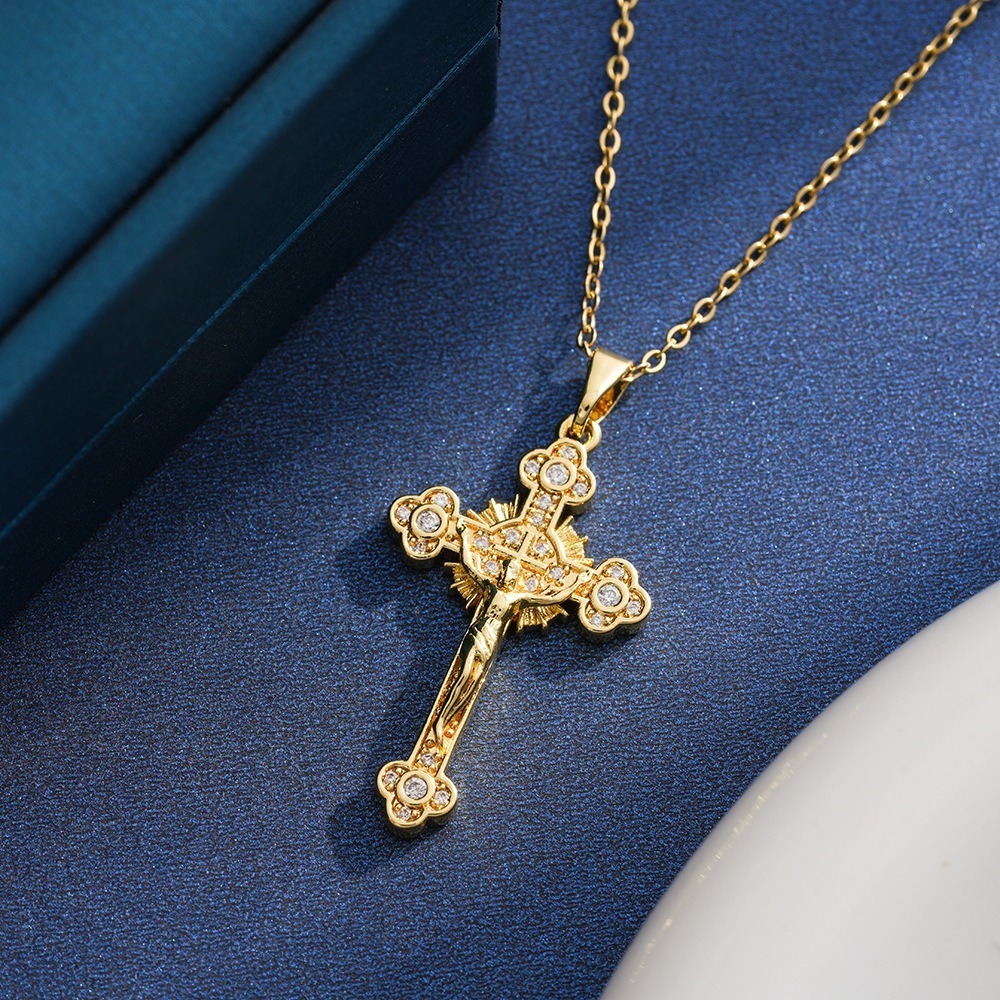 Sacred Heart Redemption Two-Tone Jesus Cross Necklace