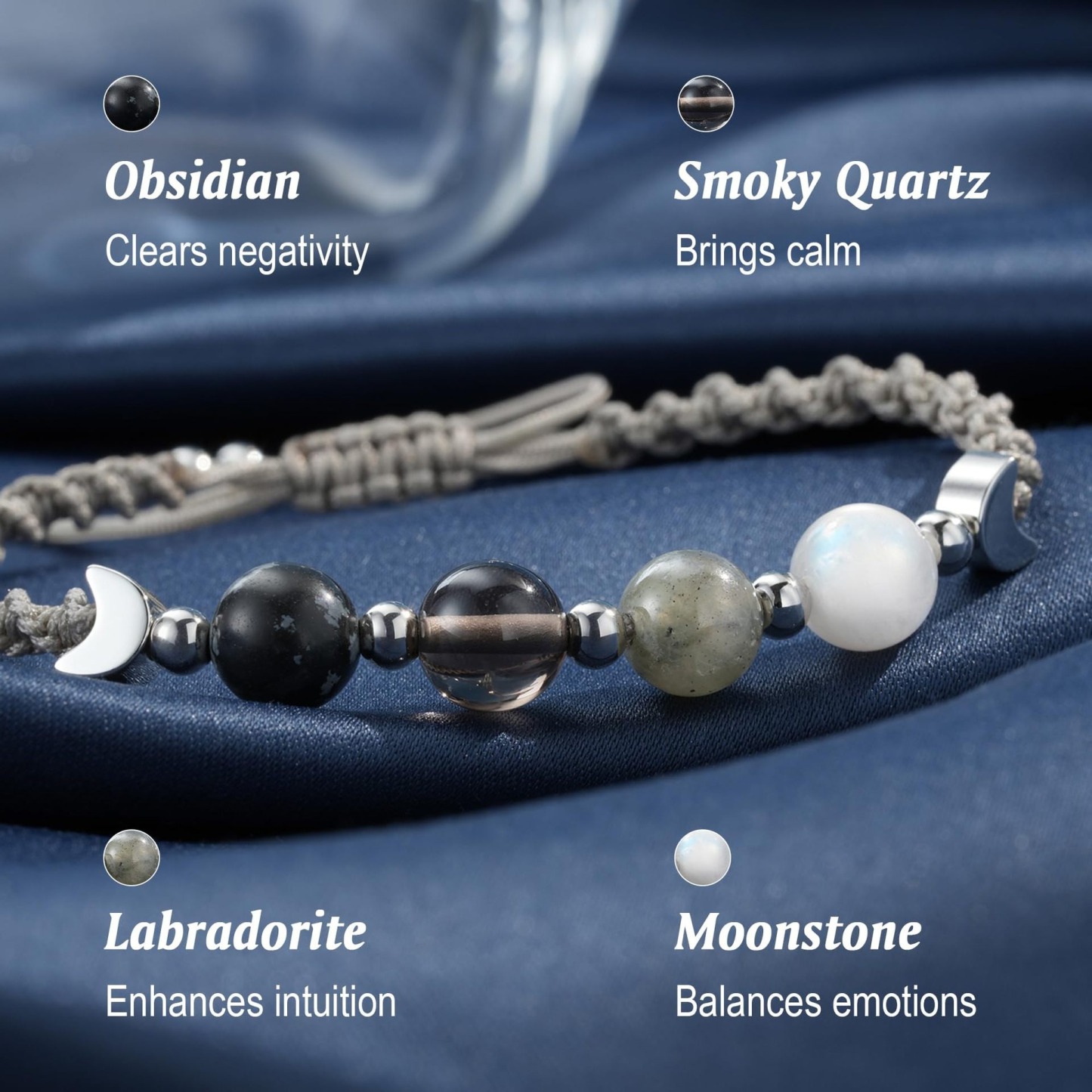 Moon Phase Cycle Natural Crystal Healing Bracelet