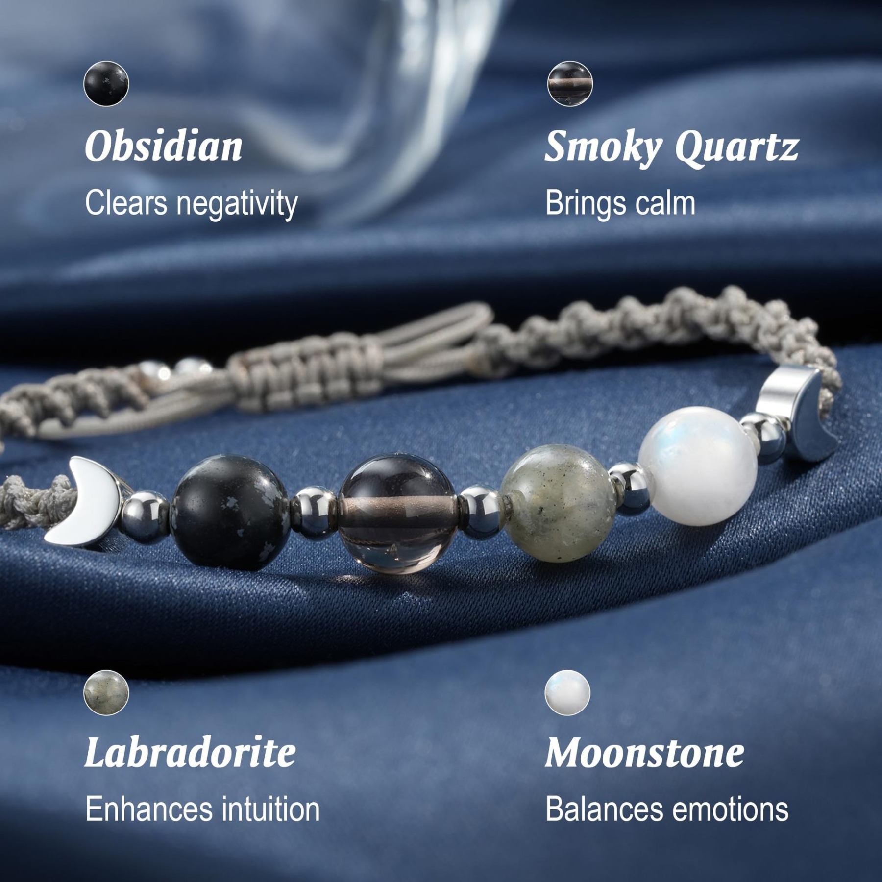 Moon Phase Cycle Natural Crystal Healing Bracelet