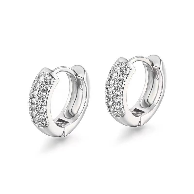 Full-Diamond Hoop Earrings - S925 Silver Plated 18K Gold Light Luxury Daily Earrings
