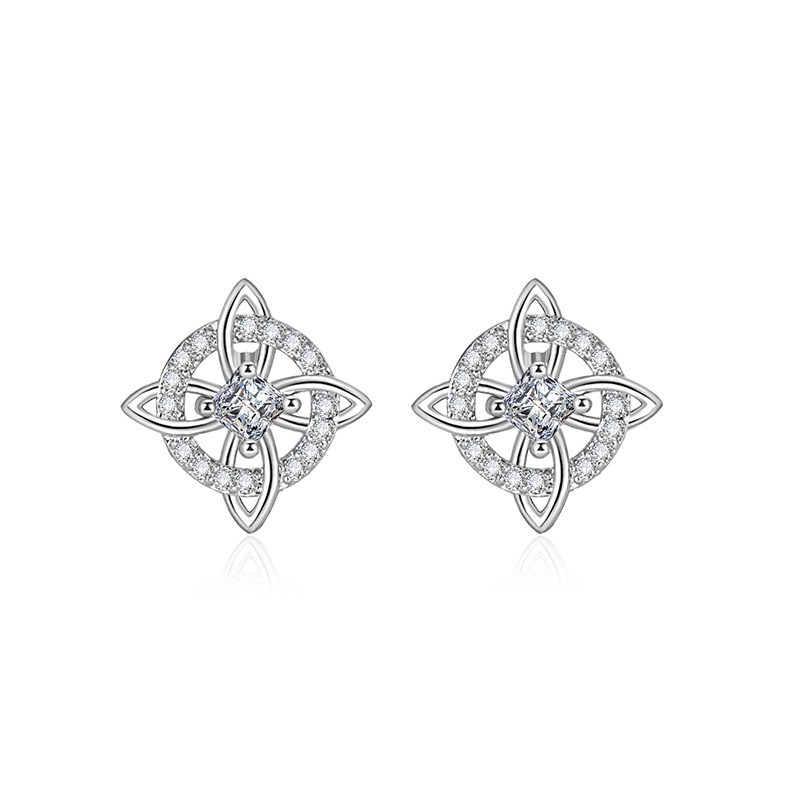 Double-Layer Diamond-Paved Four-Leaf Earrings - S925 Silver Light Luxury Delicate Earrings European