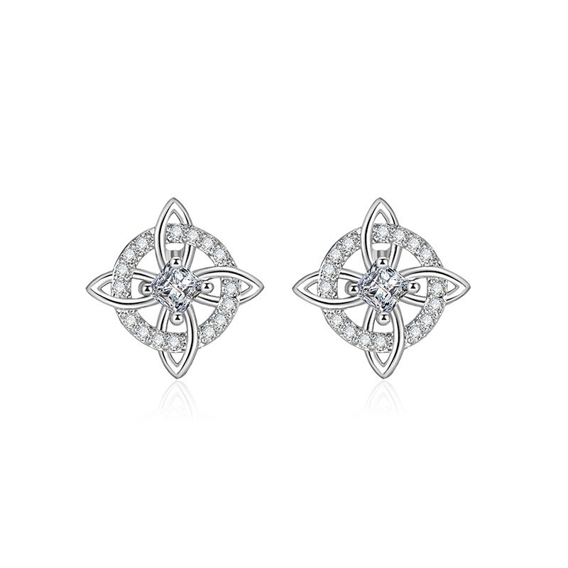 Double-Layer Diamond-Paved Four-Leaf Earrings - S925 Silver Light Luxury Delicate Earrings European