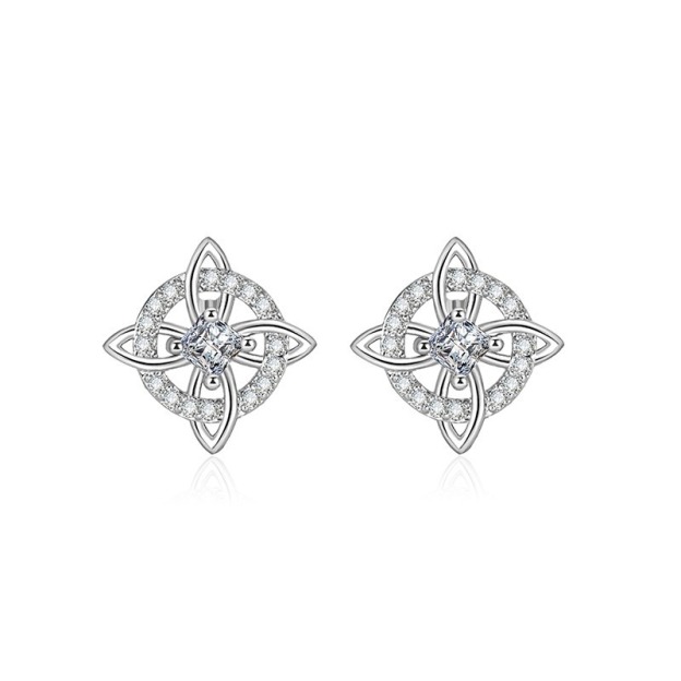 Double-Layer Diamond-Paved Four-Leaf Earrings - S925 Silver Light Luxury Delicate Earrings European