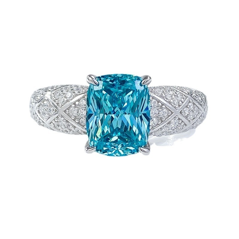 「Paraiba Dream」S925 Sterling Silver Cushion Cut Quilted Ring