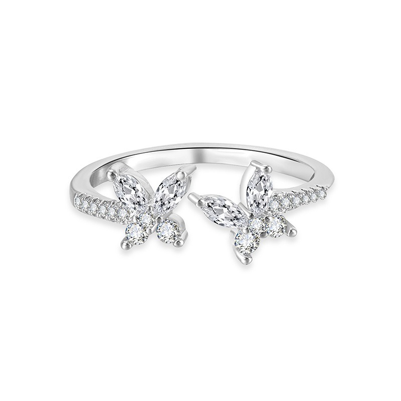 「Dual Butterfly Flutter」Marquise Cut Offset Open Ring
