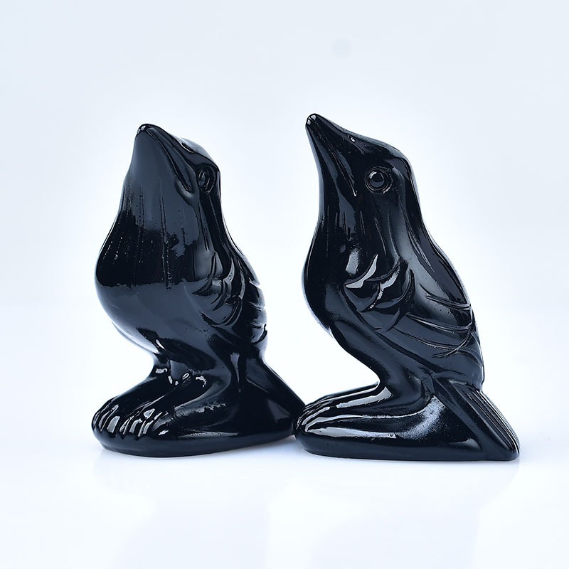 Raven Messenger Natural Black Obsidian Figurine
