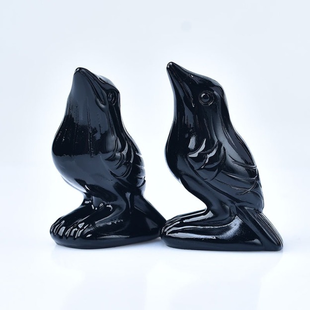 Raven Messenger Natural Black Obsidian Figurine