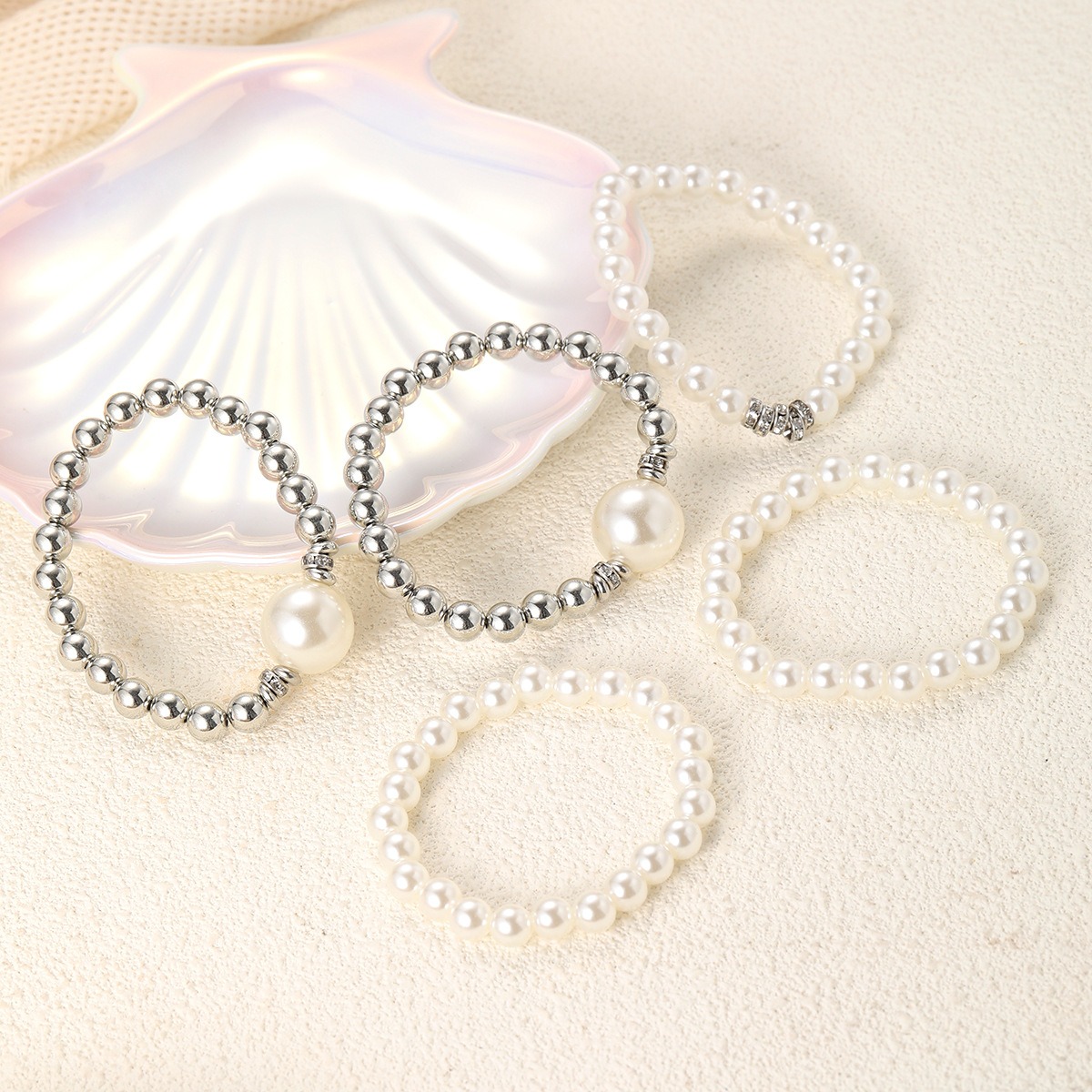 5-Piece French Style Pearl Bracelet Set
