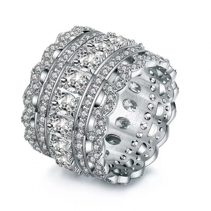 S925 Sterling Silver Multi-Row Pave CZ Wide Eternity Statement Ring