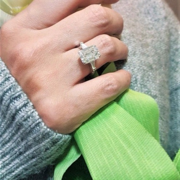 S925 Silver Emerald-Cut Diamond Light Luxury Ring