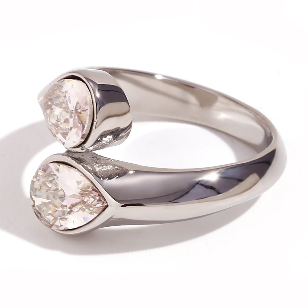 S925 Sterling Silver Double Pear-Cut Moissanite Open Ring