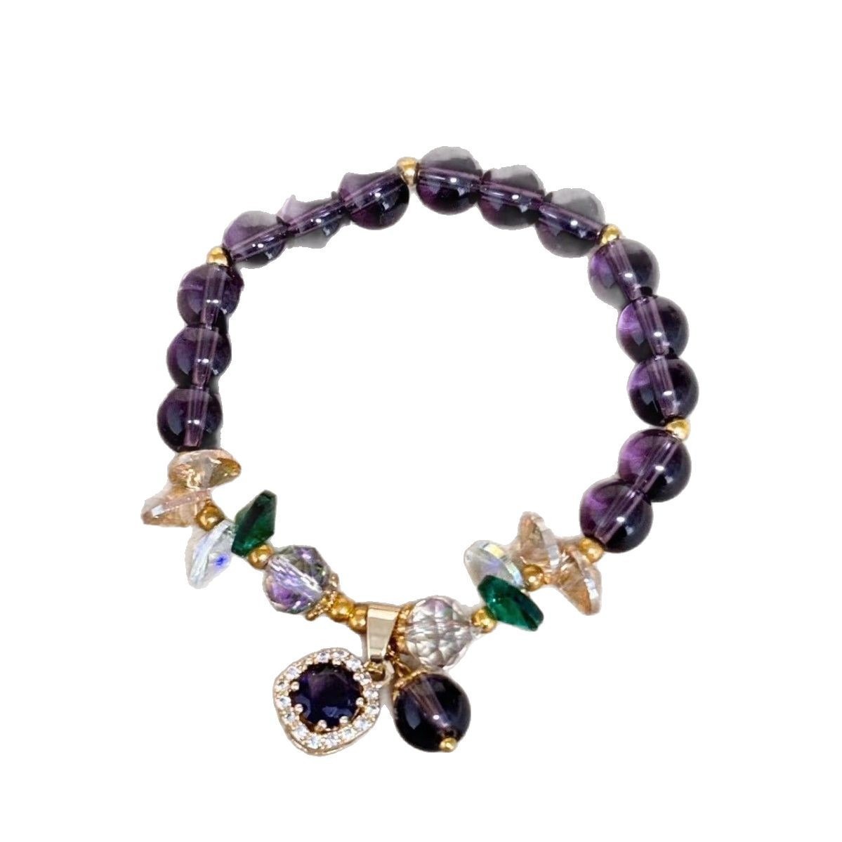 14K Gold Natural Uruguay Amethyst Handmade Beaded Bracelet