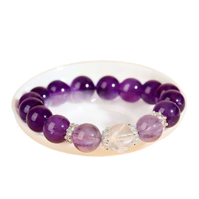 Natural Uruguayan Amethyst and White Crystal Dual-Stone Bracelet