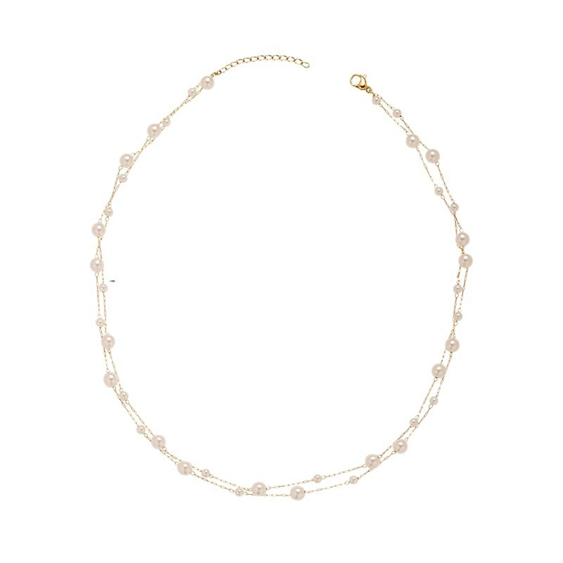 18K Gold Double-Layer Seed Pearl Necklace - Light Luxury Niche Layered Choker