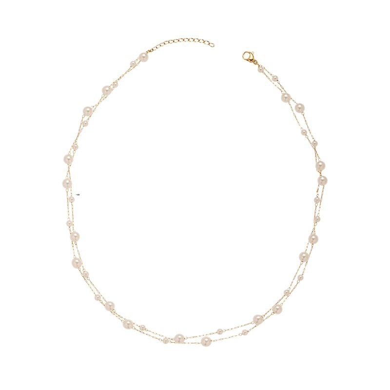 18K Gold Double-Layer Seed Pearl Necklace - Light Luxury Niche Layered Choker