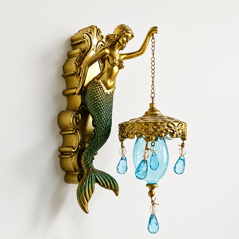 Vintage Resin Mermaid Lantern Wall Sconce