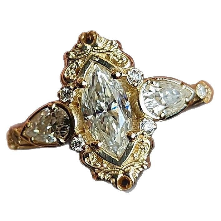 14K Gold Victorian Vintage Filigree Marquise Ring