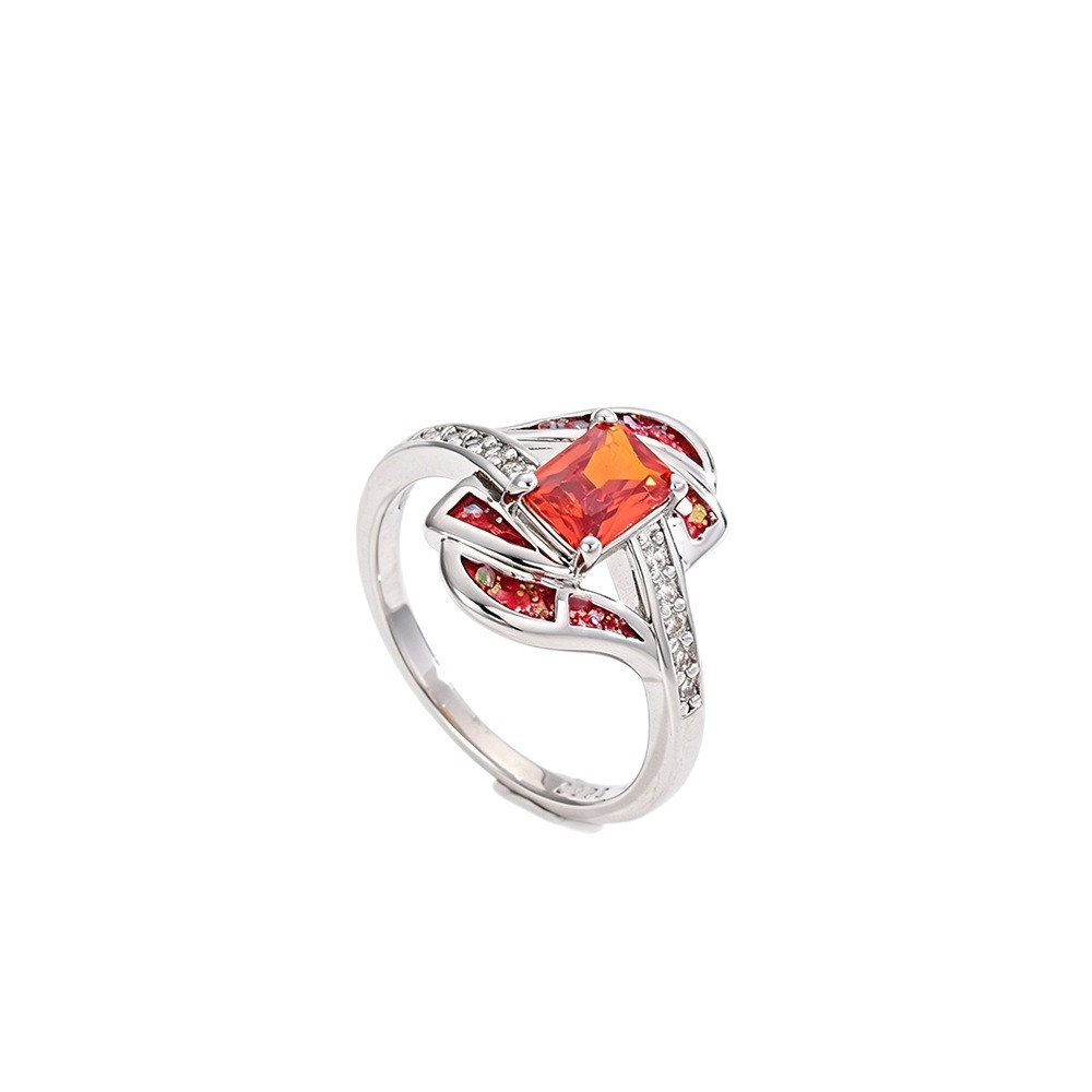 Sterling Silver Princess Cut Red Stone Twisted Ring