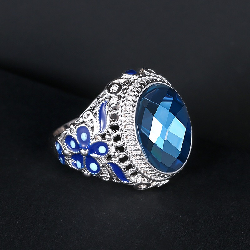 Sterling Silver Filigree Blue Enamel Ring