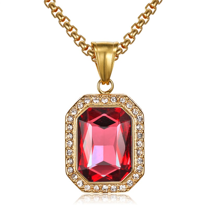 18K Gold Emerald-Cut Halo Pendant Necklace