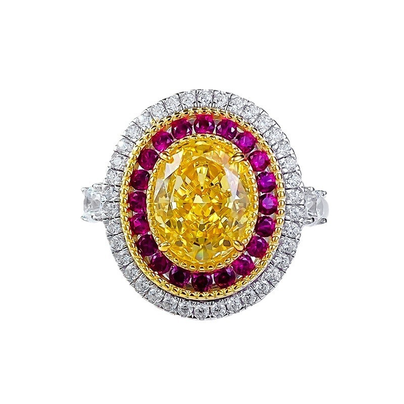 Sterling Silver Oval Yellow CZ Double Halo Ring