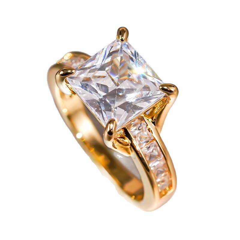 18K Gold Light Luxury Luxurious Two-Color Princess-Cut Main Diamond Full-Circle Diamond Ring