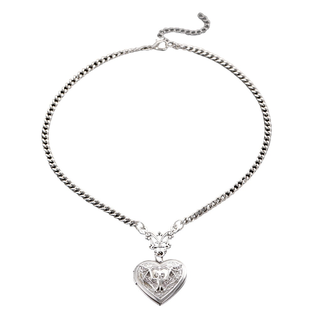S925 Sterling Silver Gothic Bat Heart Locket Necklace