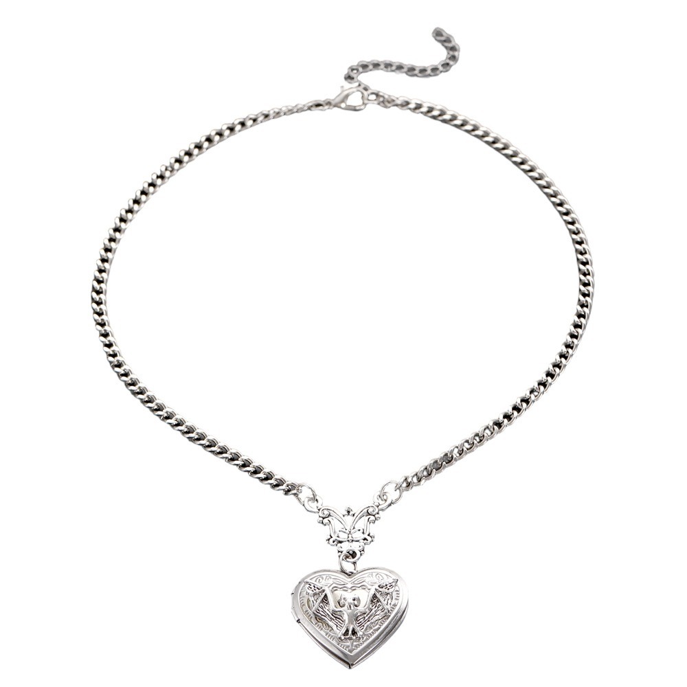 S925 Sterling Silver Gothic Bat Heart Locket Necklace