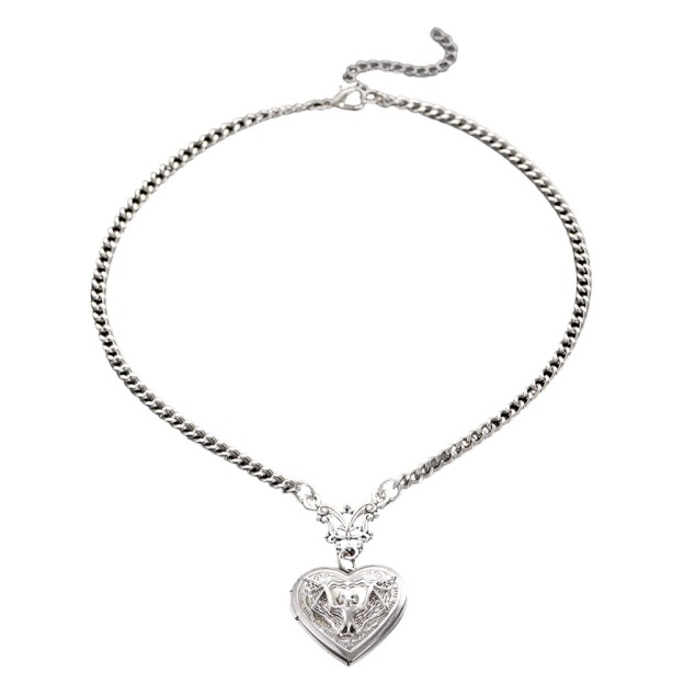 S925 Sterling Silver Gothic Bat Heart Locket Necklace