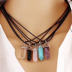 Natural Energy Crystal Point Pendant 2-Piece Set Multi-Color Healing Stone Niche Jewelry