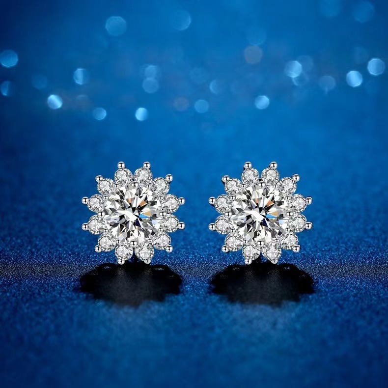 Snowflake Full-Diamond Light Luxury Earrings Platinum-Plated Simulated Diamond Shiny Earrings