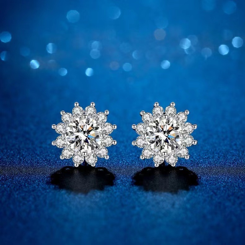 Snowflake Full-Diamond Light Luxury Earrings Platinum-Plated Simulated Diamond Shiny Earrings