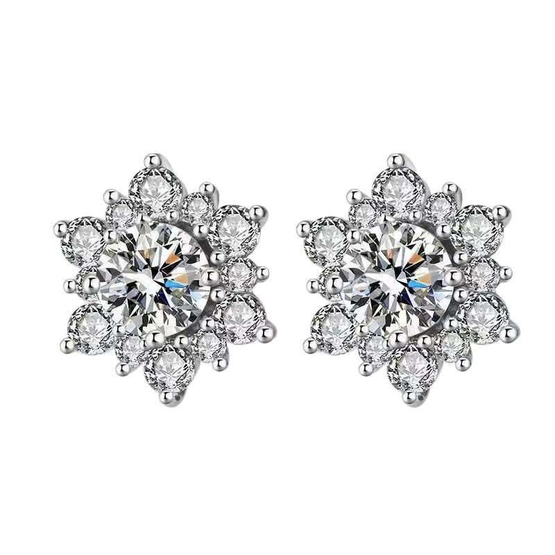 Snowflake Full-Diamond Light Luxury Earrings Platinum-Plated Simulated Diamond Shiny Earrings
