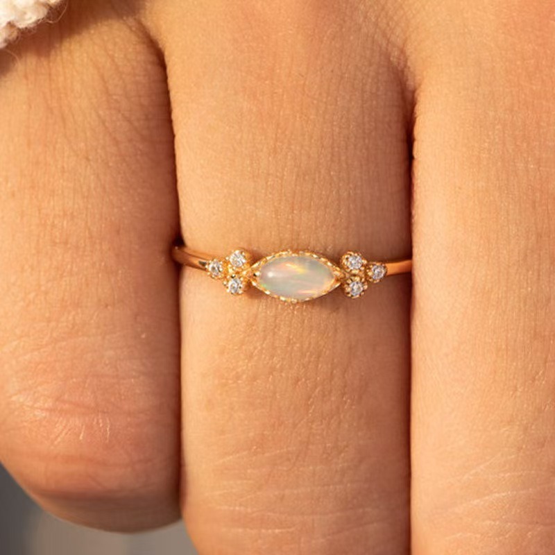 “Starlume Opal” Minimal Opal & Diamond Accent Ring | 18K Gold or Platinum Tone Finish