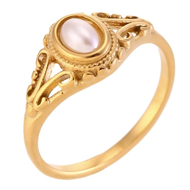 18K Gold Vintage Filigree Natural Pearl Ring