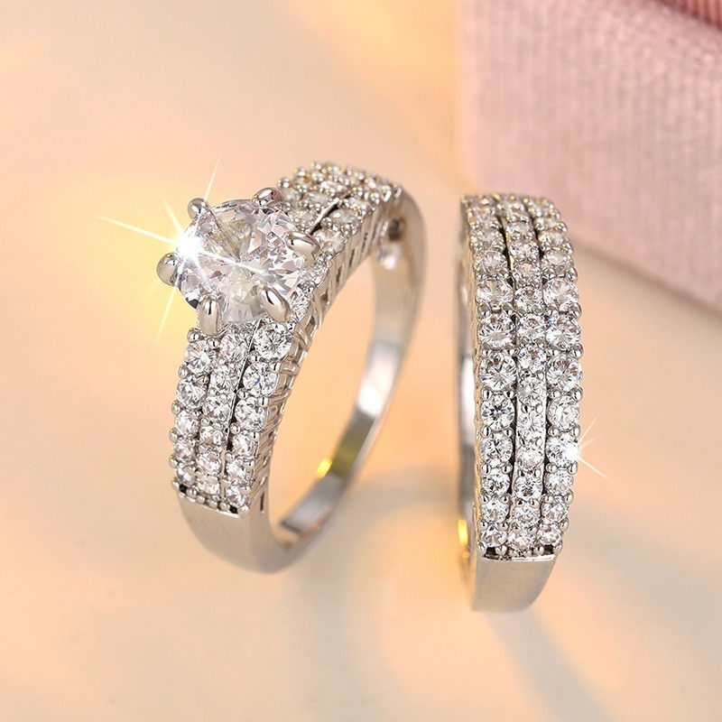Luxury Moissanite Gold Ring Set | Center Stone & Pave Band Duo
