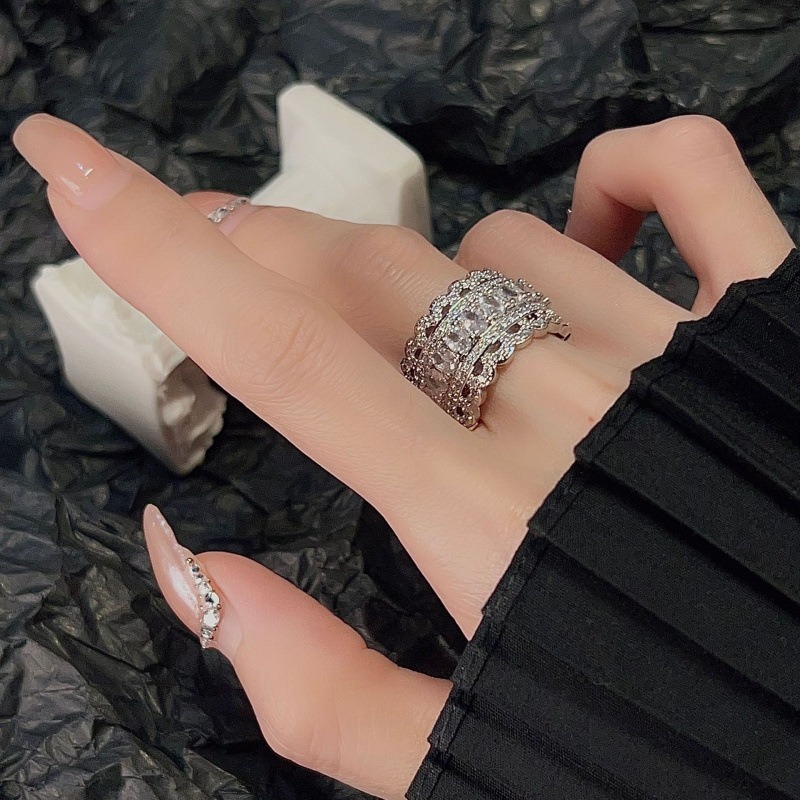 Luxury Multi-Row CZ 925 Sterling Silver Ring – Full Pavé Wide Band Design